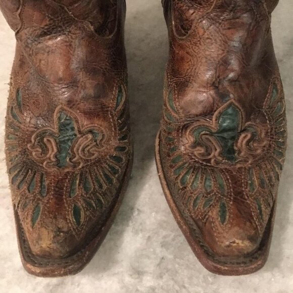 Corral Boots Womens Size 7 Brown Leather Western Fleur de Lis Inlay Snip Toe - Picture 5 of 12